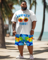 Men's Plus Size Hawaiian Glasses Floral Print T-Shirt Shorts Set